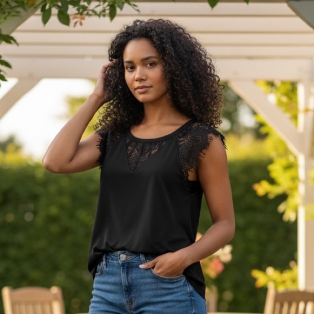 Brixon Ivy Black Lace Cap-Sleeve Camisole